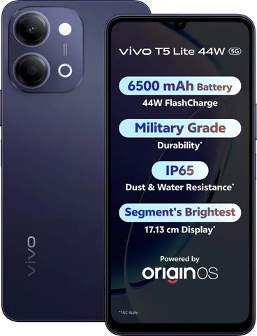 vivo T5 Lite 44W 5G (Twilight Shadow, 6GB RAM, 128GB Storage) | MediaTek Dimensity 6300 5G Processor | 50MP AI Dual Rear Camera | 5MP Front Camera | 6.74-inch Display | 6500mAh Battery