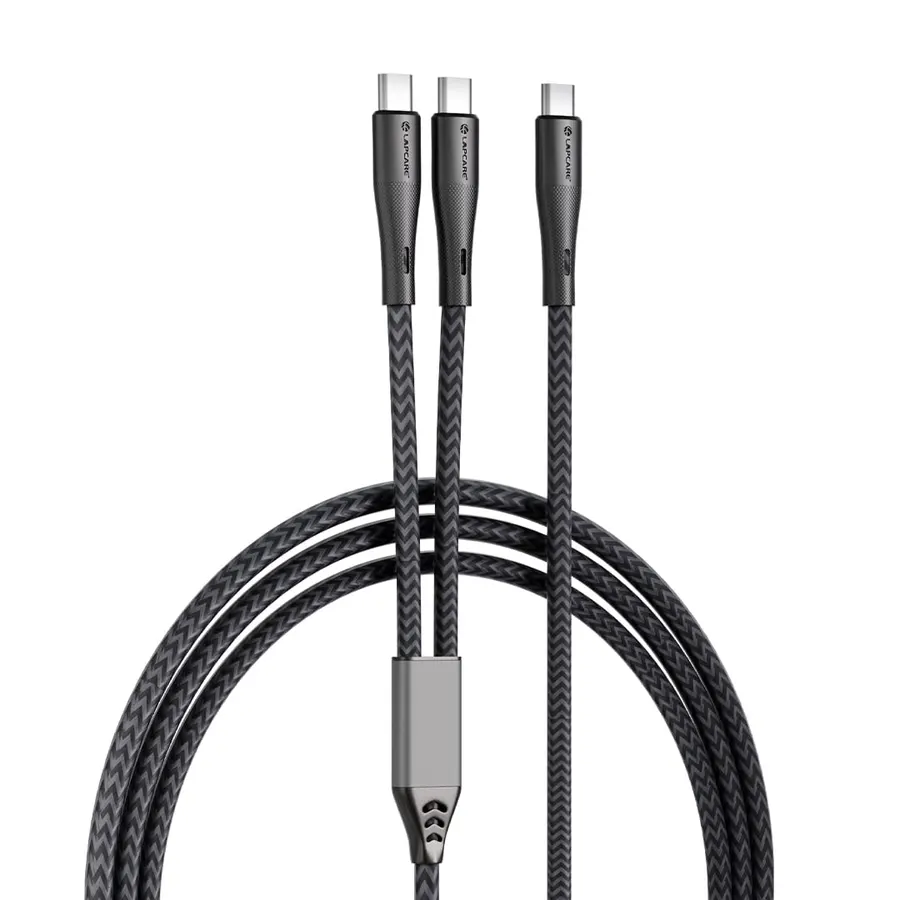 LAPCARE HOOK 2-in-1 USB-C to C Combo Fast Charging Cable 65W | 1.2m Nylon Braided | PD Fast Charge & Data Sync | Compatible with Laptop, iPad, iPhone, Samsung & Other Type C Devices