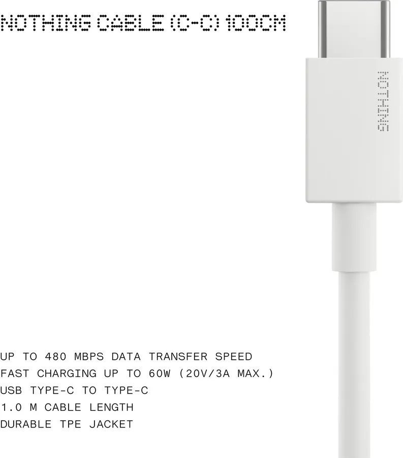 Nothing USB Type C Cable 60 W 1 m TPE Jacket C270 NEW